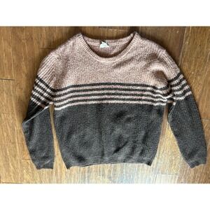 BiBi! Womens XL‎ Sweater Knit Brown Beige Striped Long Sleeve Pullover